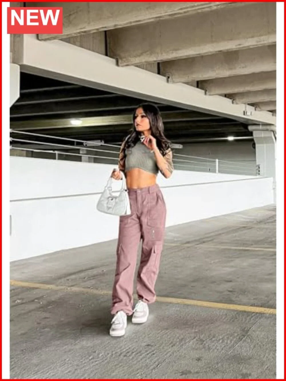 High Waist Wide Leg Cargo Pants with 7 Pockets Stretchy Drawstring